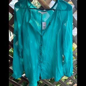 Turquoise button down top